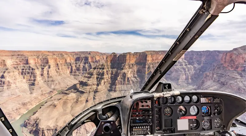 Cockpit view over the Grand Canyon West Rim and the Colorado River